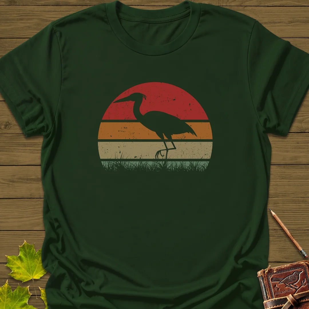 Vintage Wetlands Heron T-Shirt in Forest Green