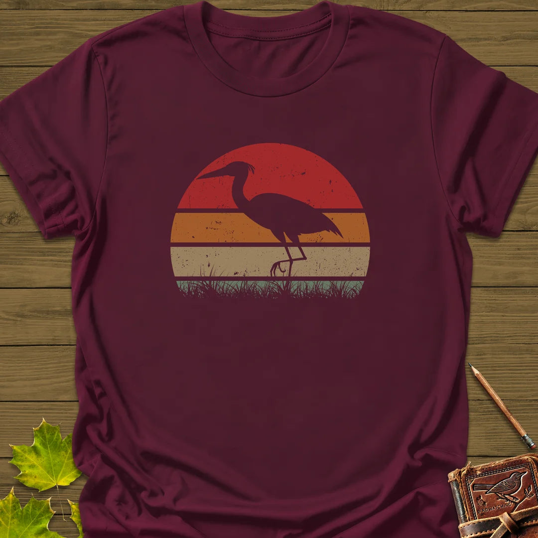 Vintage Wetlands Heron T-Shirt in Maroon