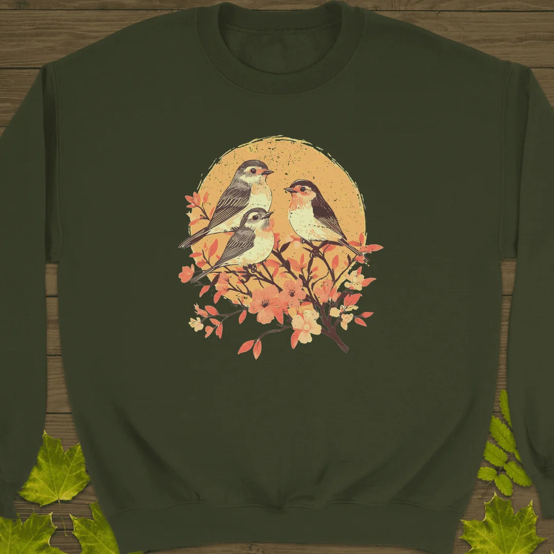 Birds and Blossoms Sweatshirt in Military Green