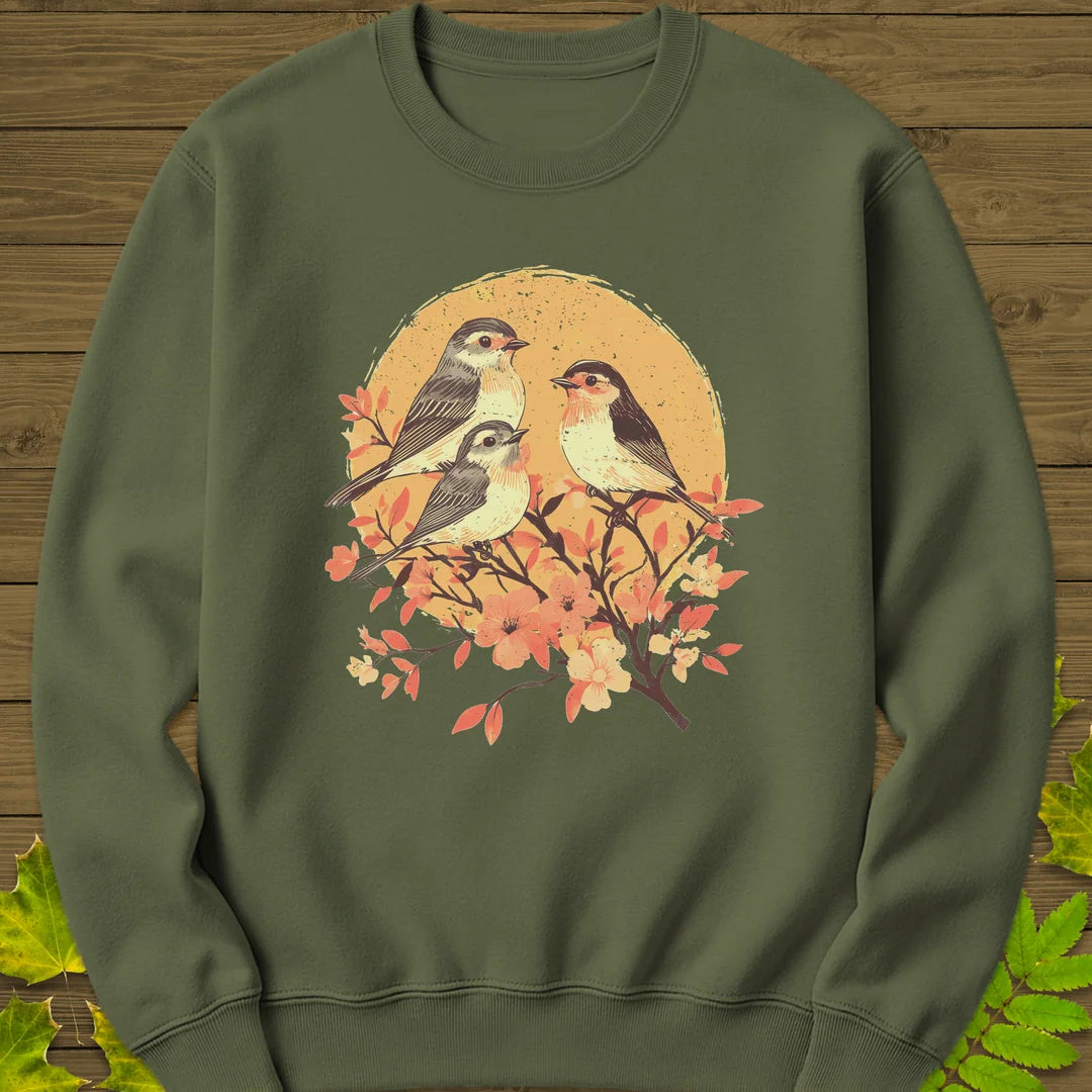 Birds and Blossoms Sweatshirt in Military Green