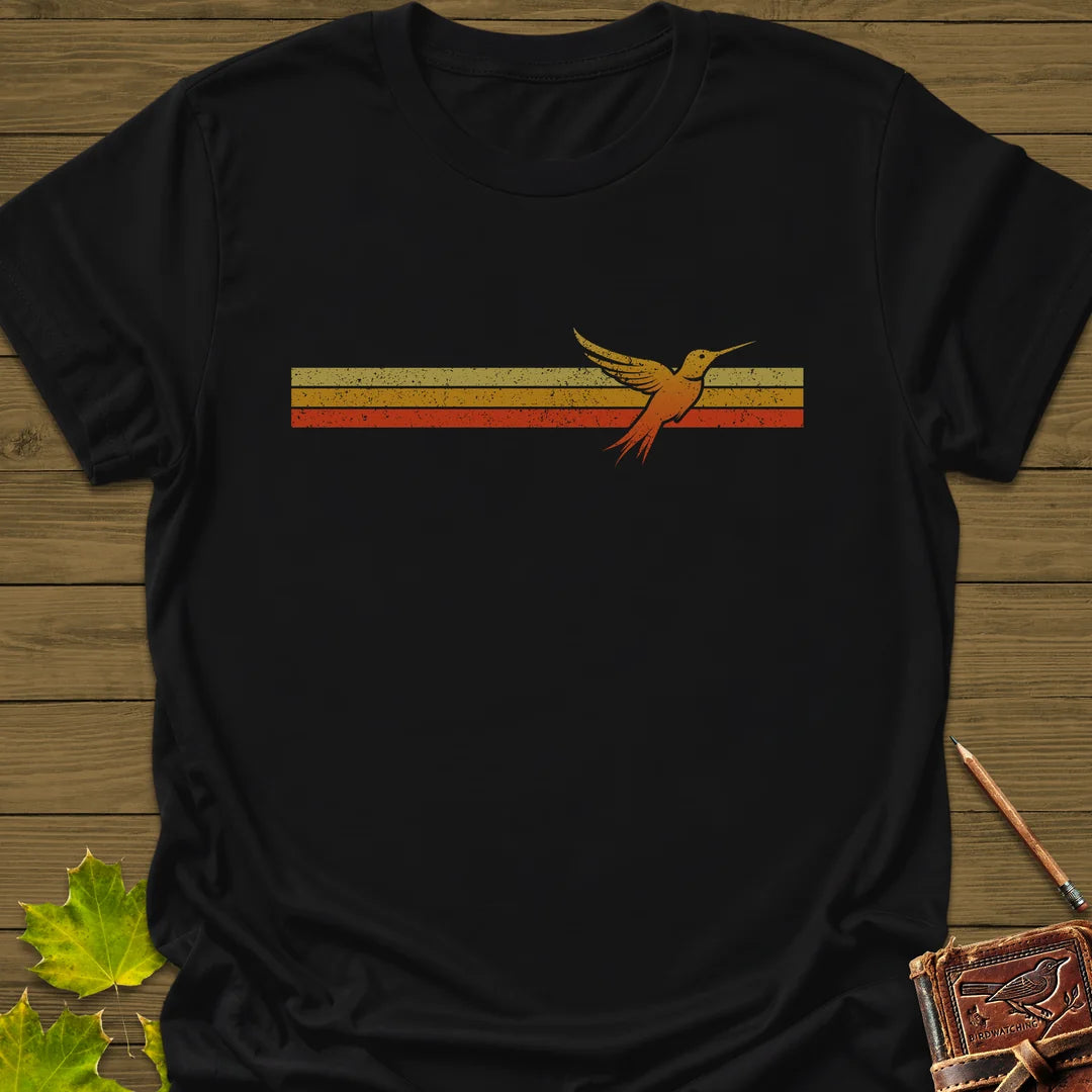 Retro Stripe Hummingbird T-Shirt in Black