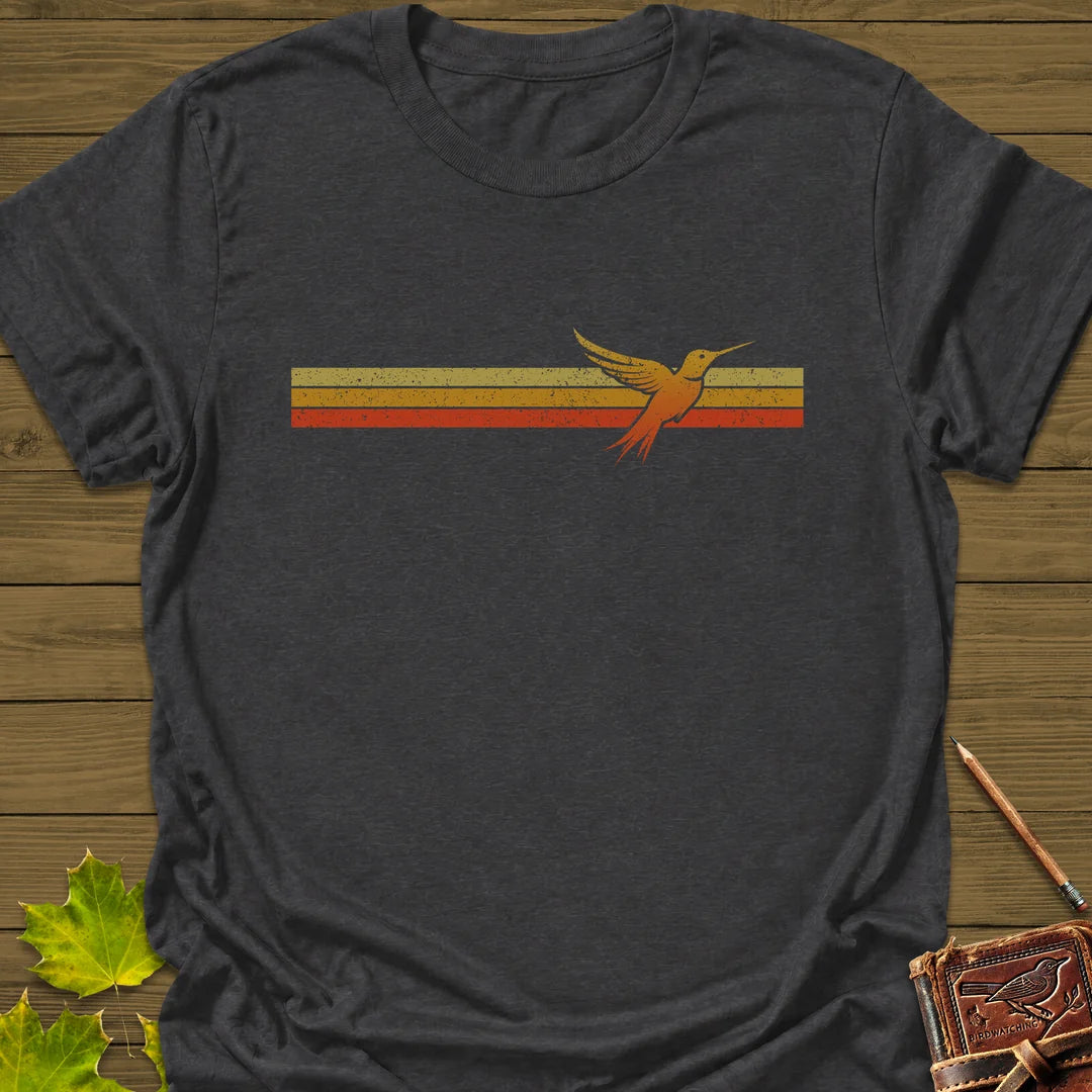 Retro Stripe Hummingbird T-Shirt in Dark Heather