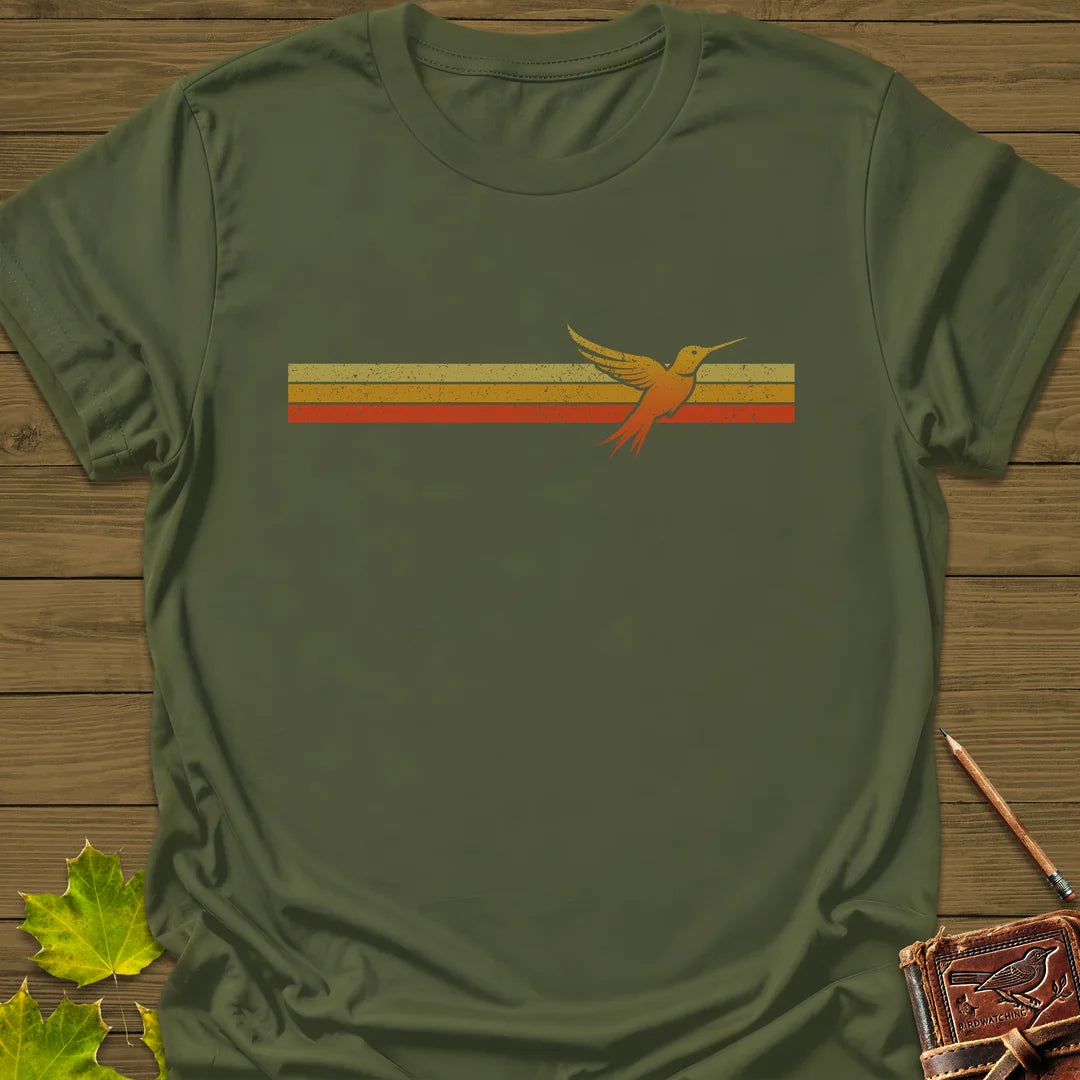 Retro Stripe Hummingbird T-Shirt in Military Green