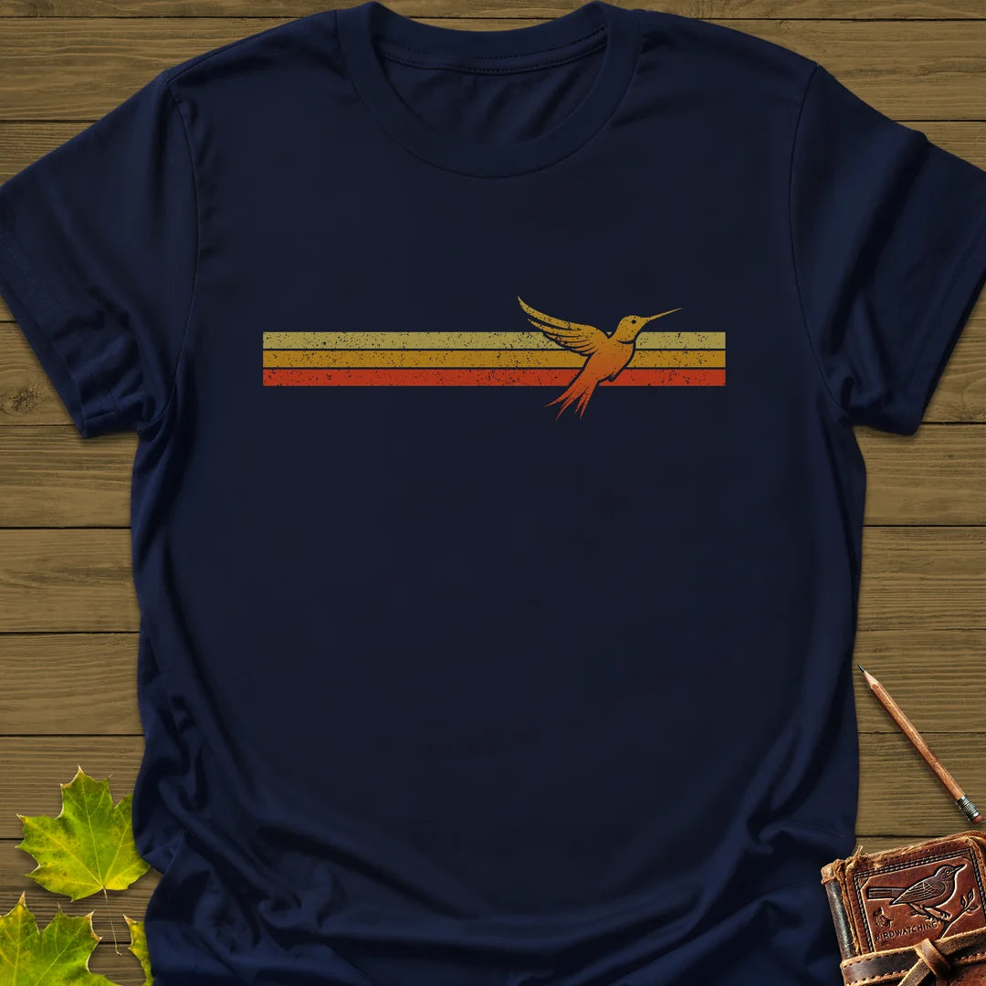 Retro Stripe Hummingbird T-Shirt in Navy