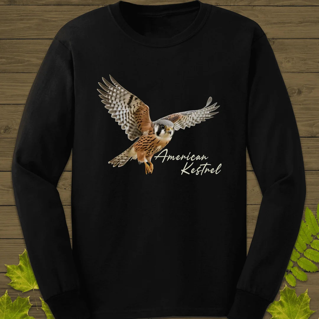 Flying American Kestrel Long Sleeve in Black