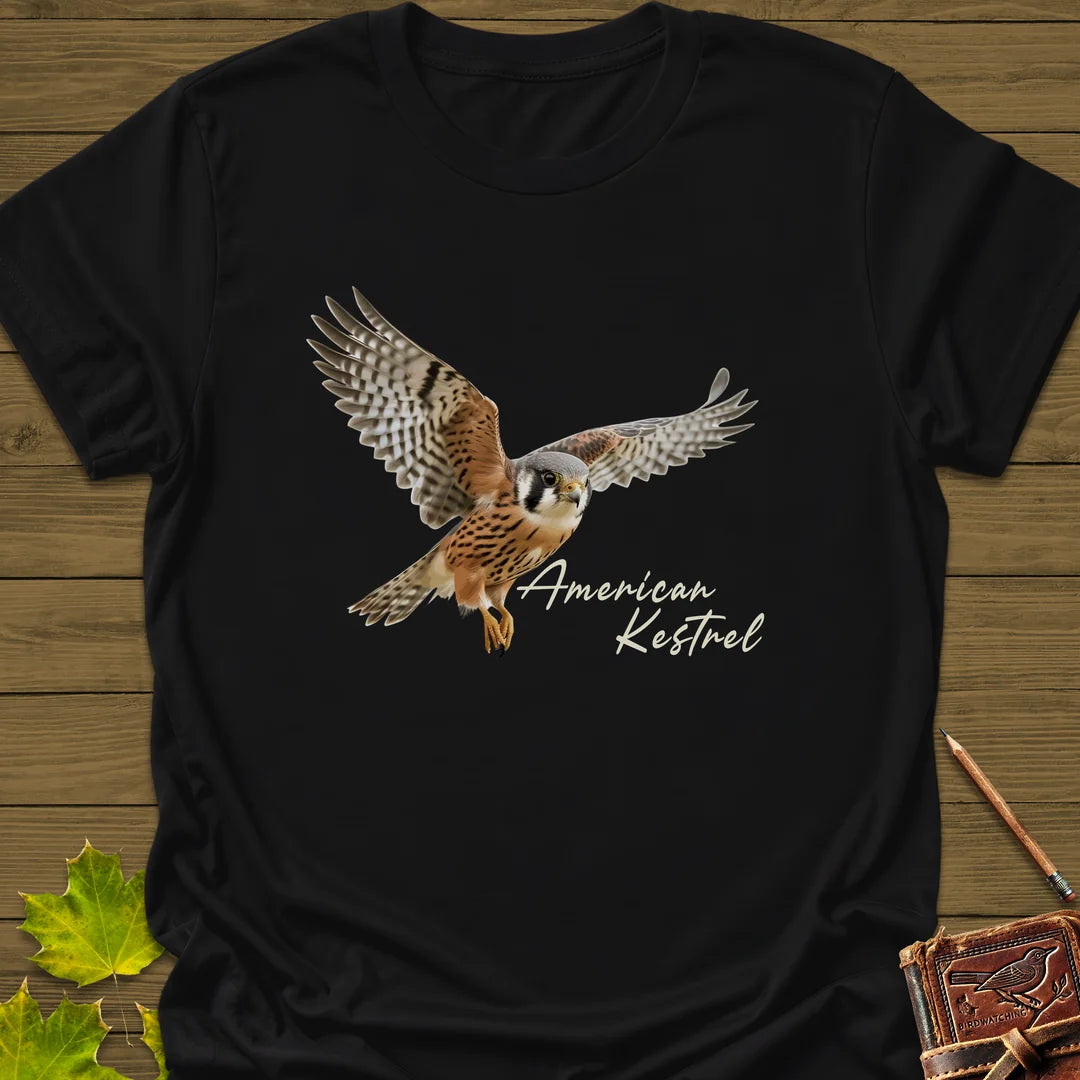 Flying American Kestrel T-Shirt in Black