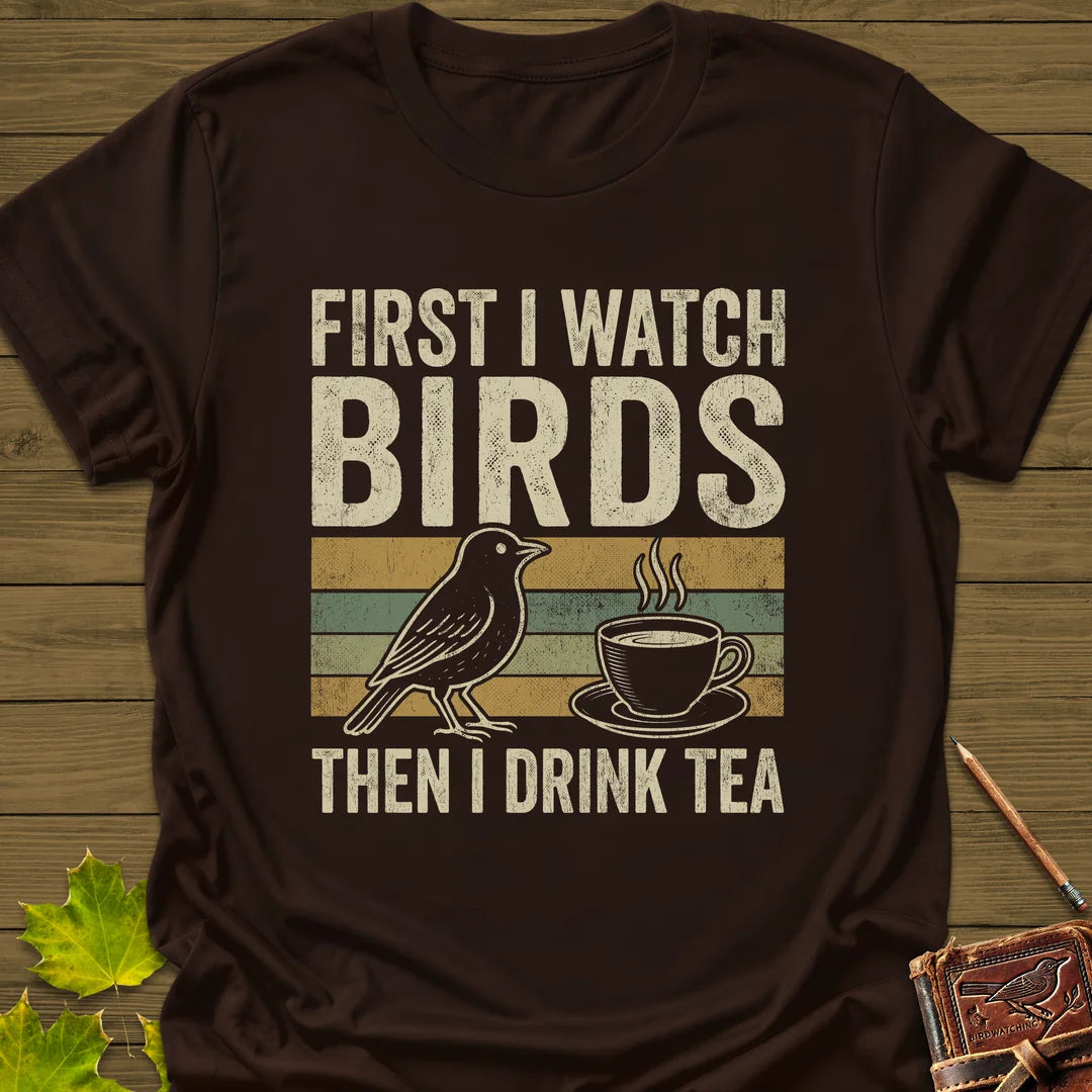 Birds Then Tea T-Shirt in Dark Chocolate
