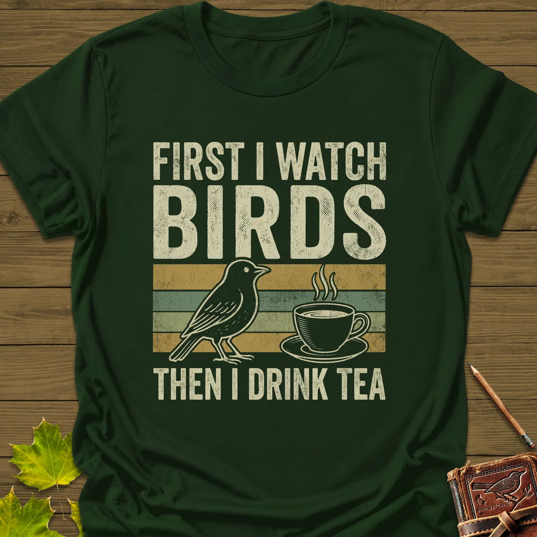 Birds Then Tea T-Shirt in Forest Green