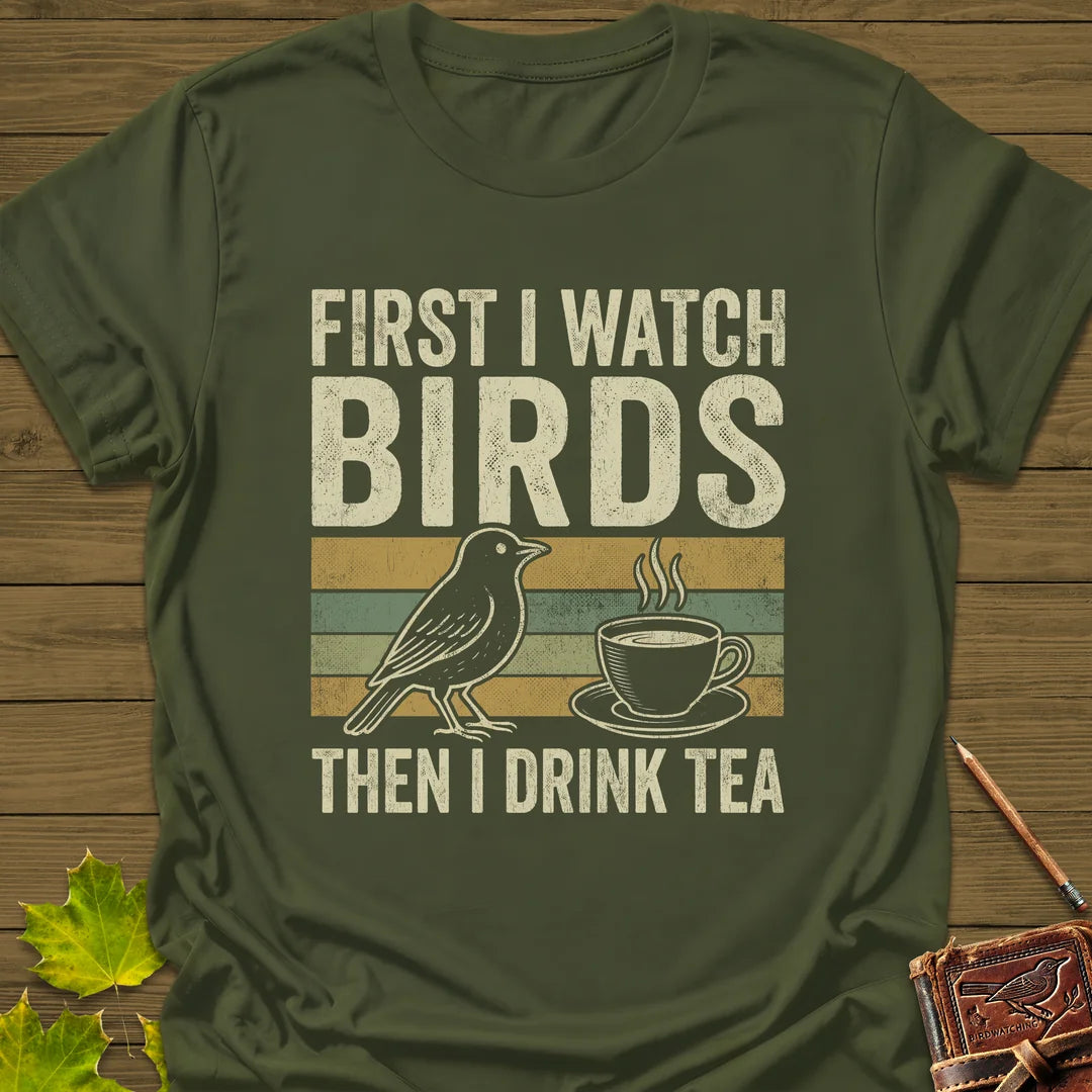 Birds Then Tea T-Shirt in Military Green