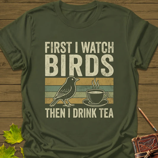 Birds Then Tea T-Shirt in Military Green