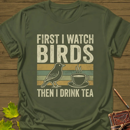 Birds Then Tea T-Shirt in Military Green
