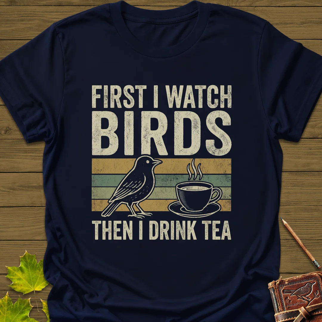 Birds Then Tea T-Shirt in Navy