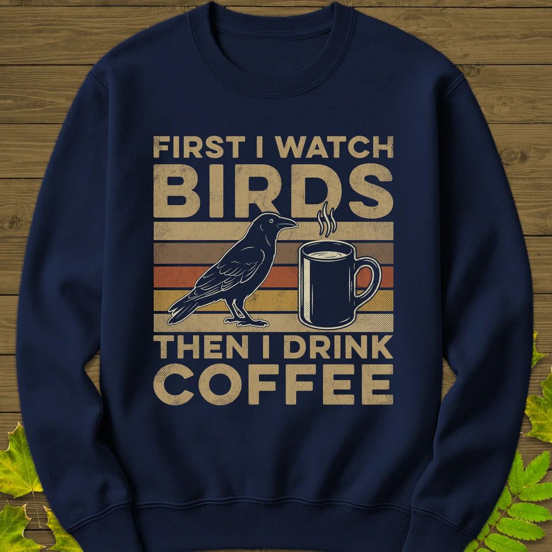 Birds Then Coffee Sweatshirt in Navy