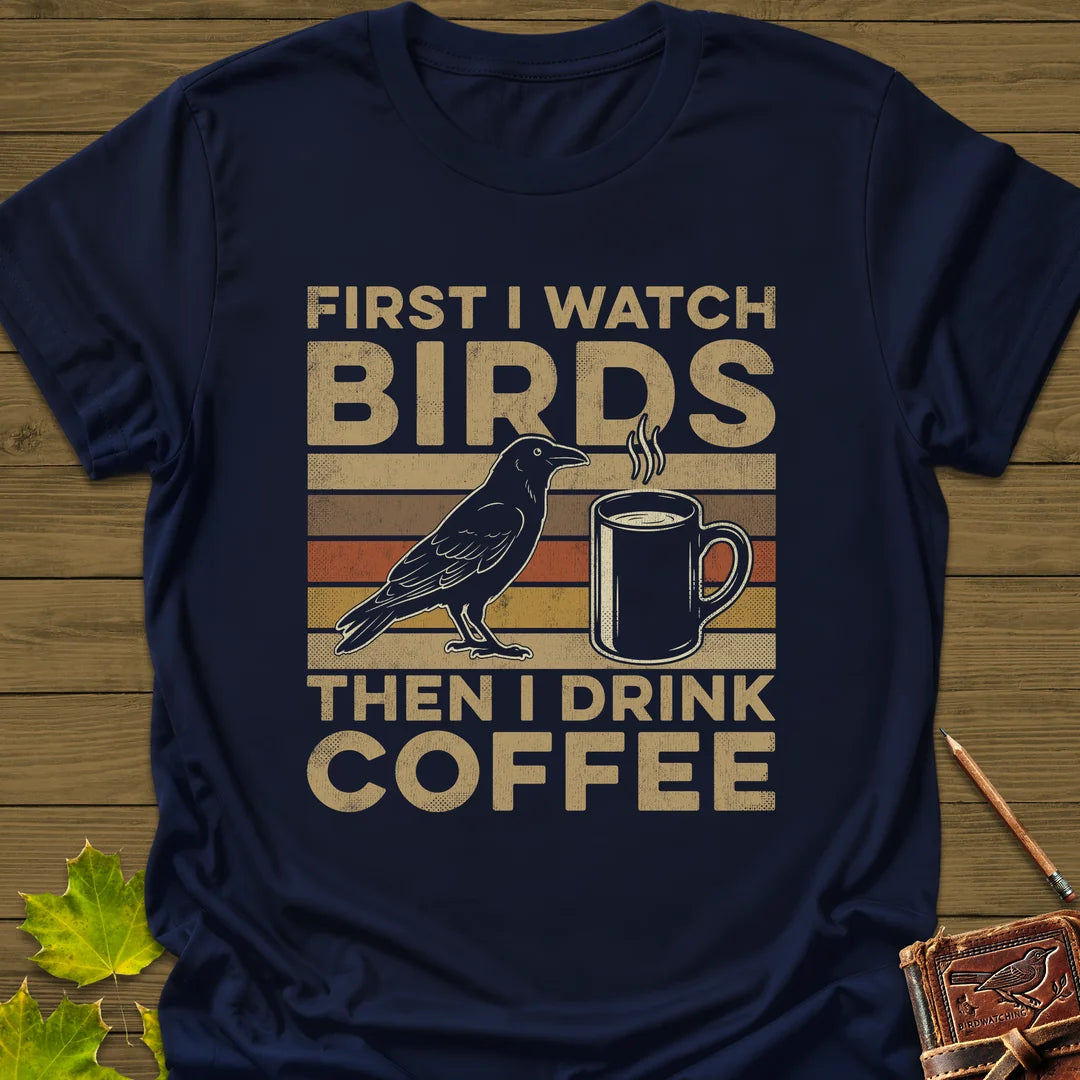Birds Then Coffee T-Shirt in Navy