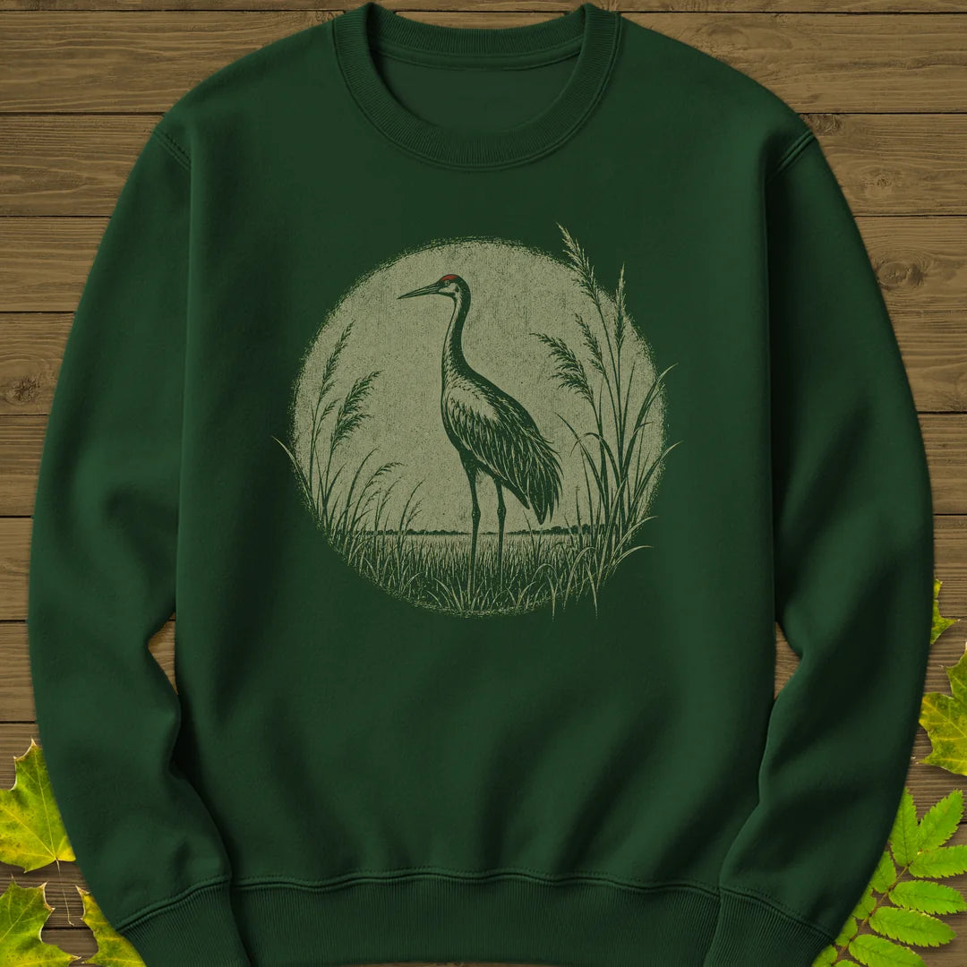 Prairie Crane Sweatshirt in Forest Green