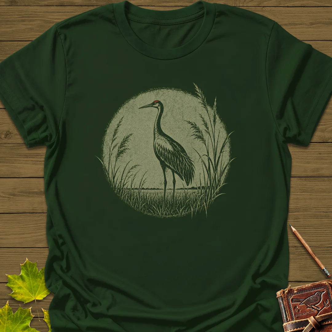 Prairie Crane T-Shirt in Forest Green