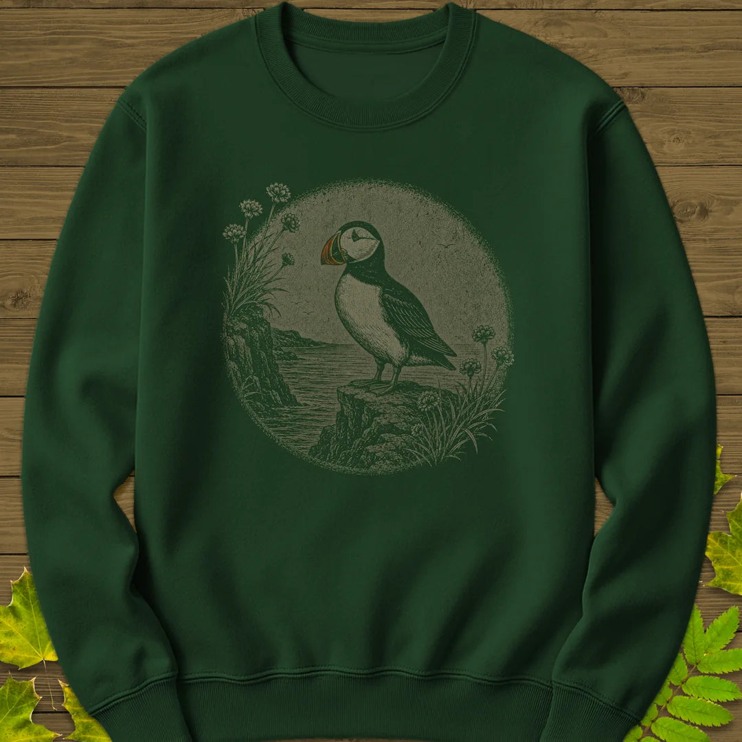 Cliff Puffin Sweatshirt in Forest Green