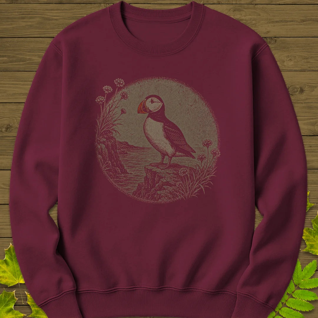 Cliff Puffin Sweatshirt in Maroon