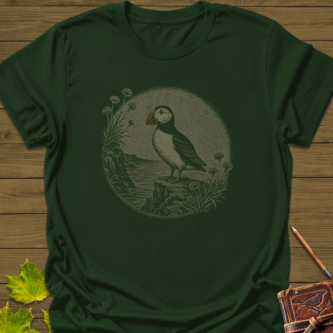 Cliff Puffin T-Shirt in Forest Green