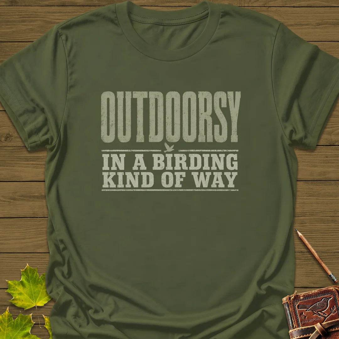 Outdoorsy Birding T-Shirt in Military Green