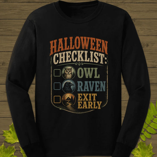 Halloween Bird Checklist Long Sleeve in Black