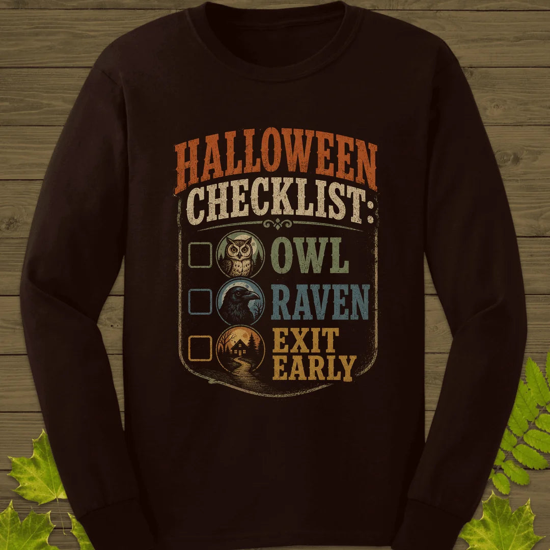 Halloween Bird Checklist Long Sleeve in Dark Chocolate