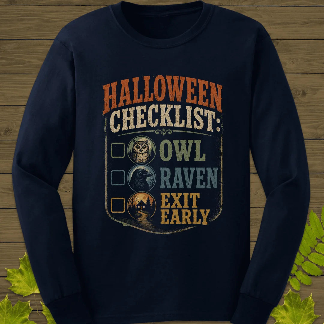 Halloween Bird Checklist Long Sleeve in Navy