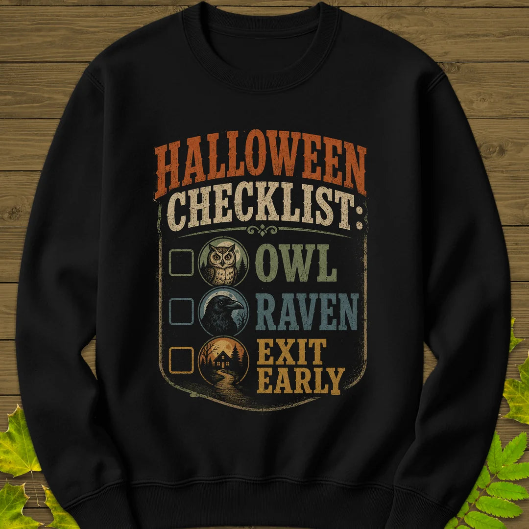 Halloween Bird Checklist Sweatshirt in Black