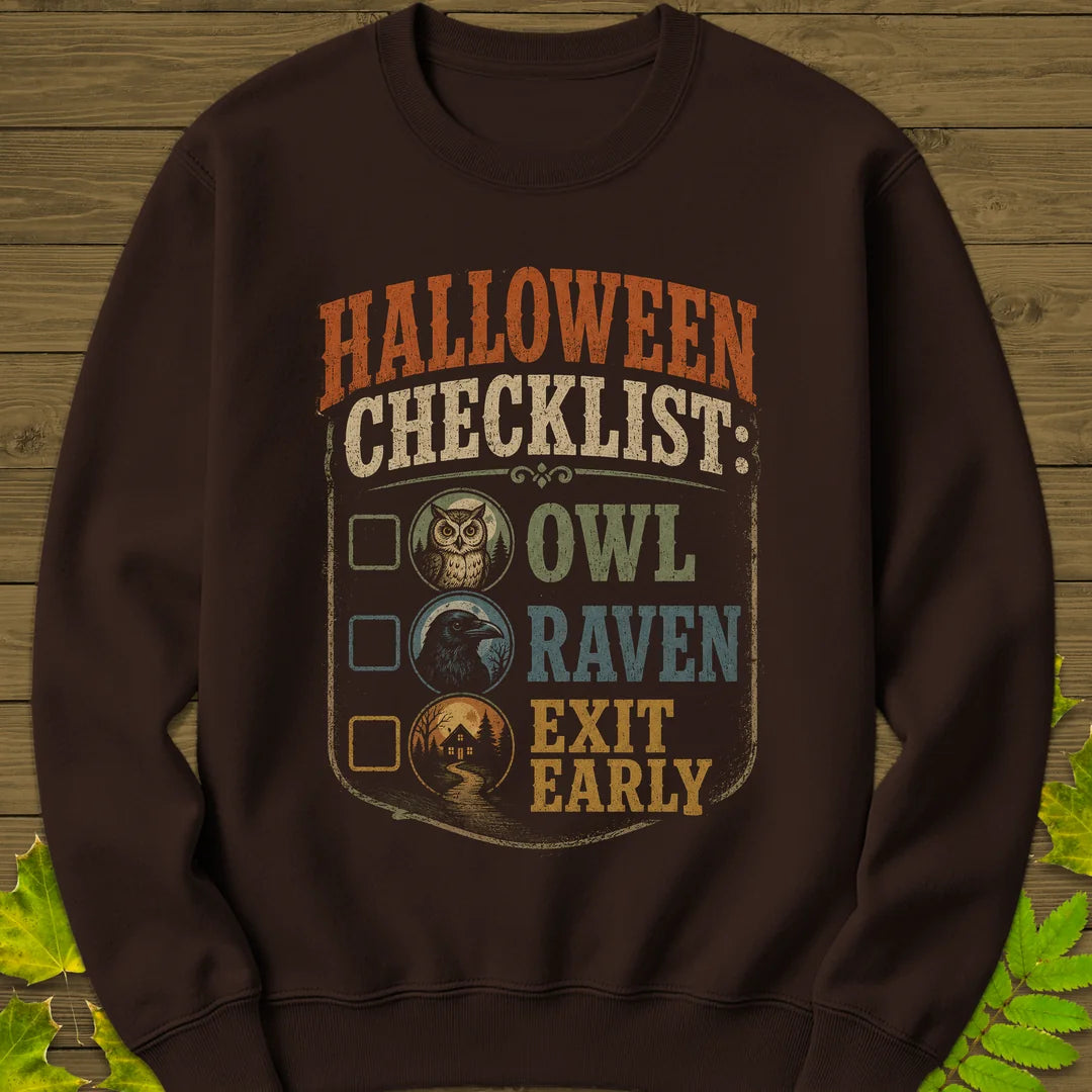 Halloween Bird Checklist Sweatshirt in Dark Chocolate