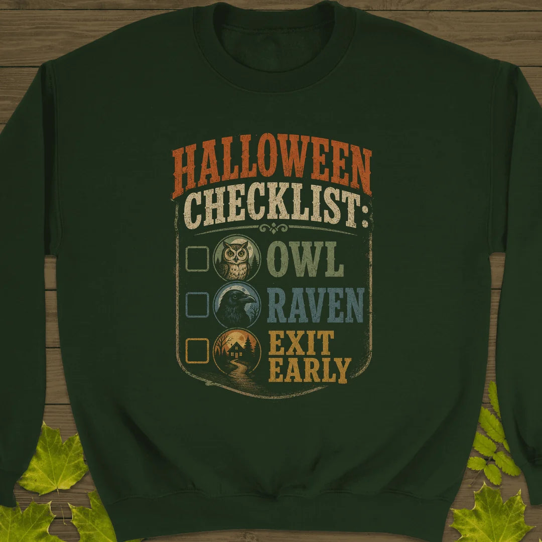 Halloween Bird Checklist Sweatshirt in Forest Green
