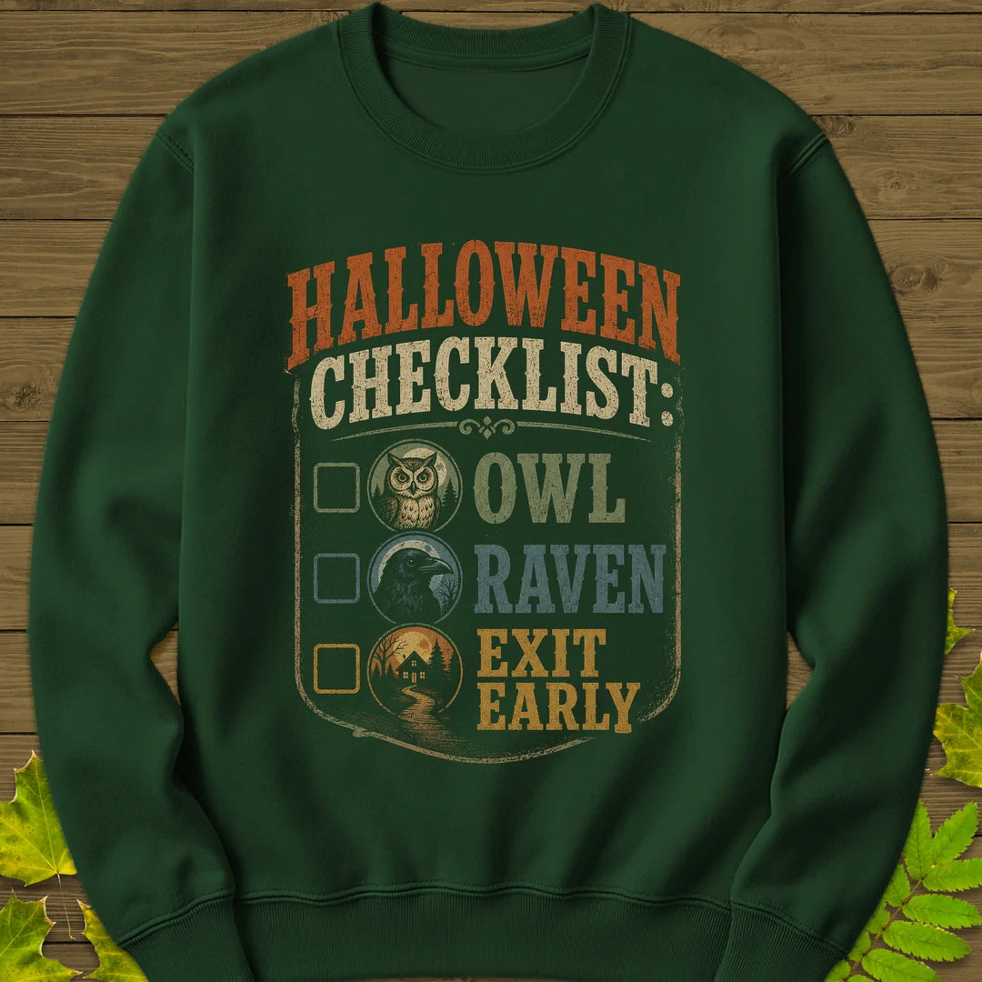 Halloween Bird Checklist Sweatshirt in Forest Green