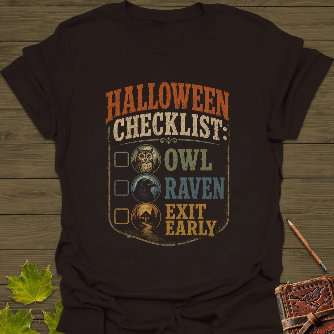 Halloween Bird Checklist T-Shirt in Dark Chocolate