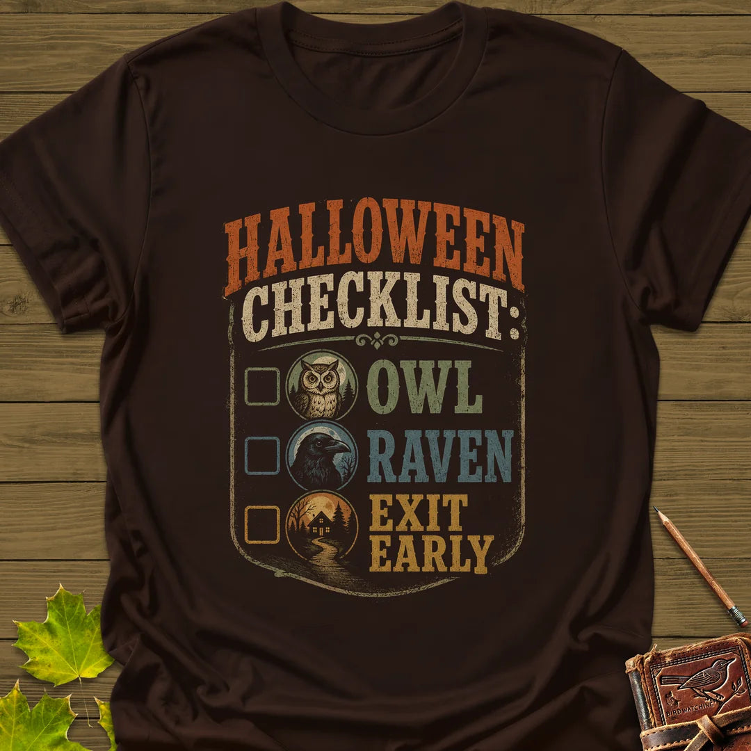 Halloween Bird Checklist T-Shirt in Dark Chocolate