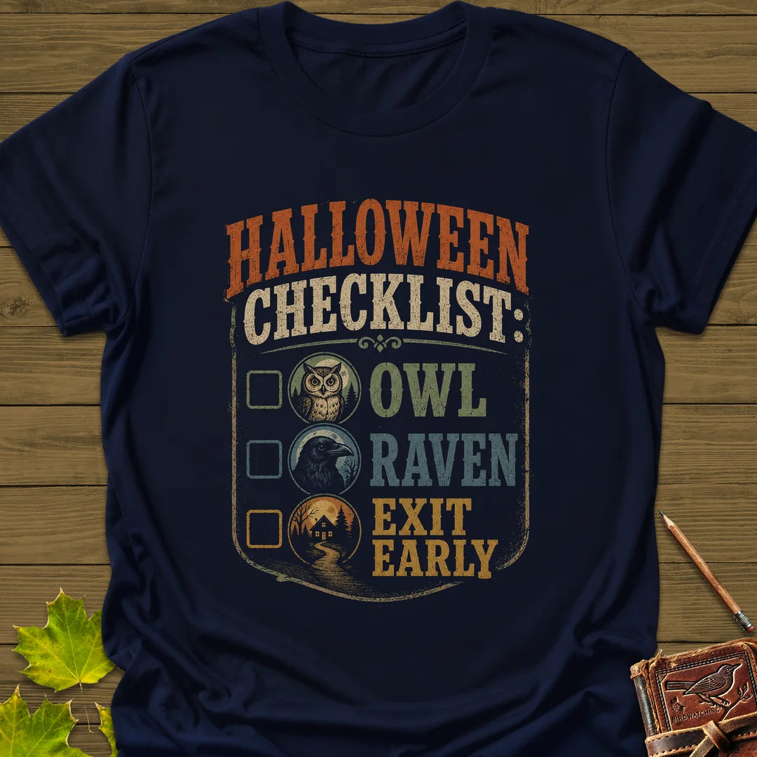 Halloween Bird Checklist T-Shirt in Navy