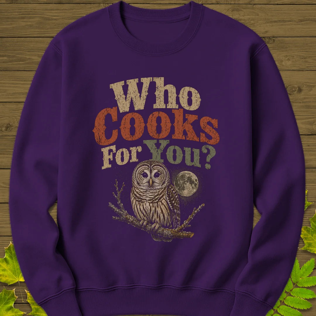 Who Cooks For You Sweatshirt in Purple