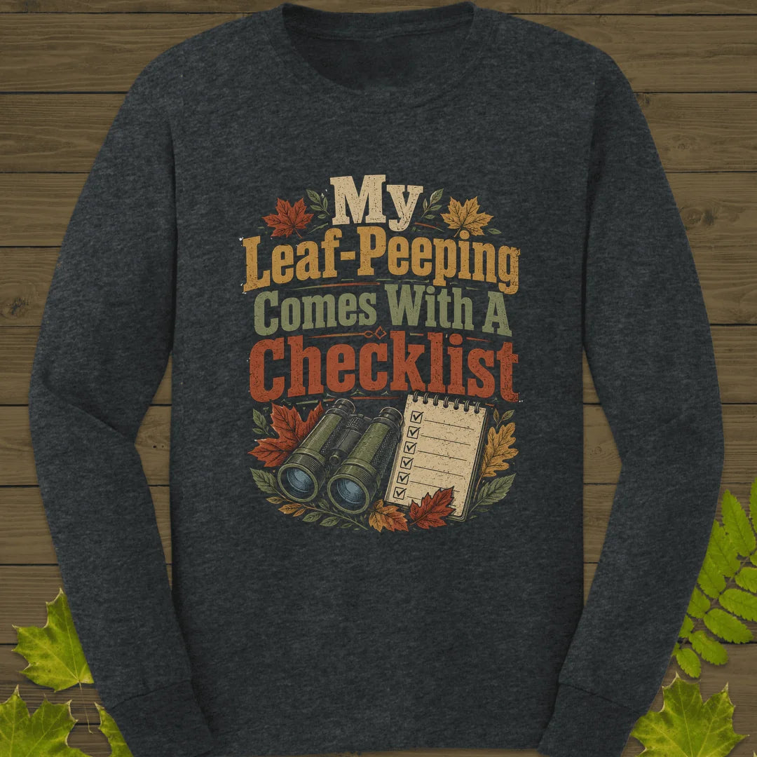 Leaf-Peeping Checklist Long Sleeve in Dark Heather
