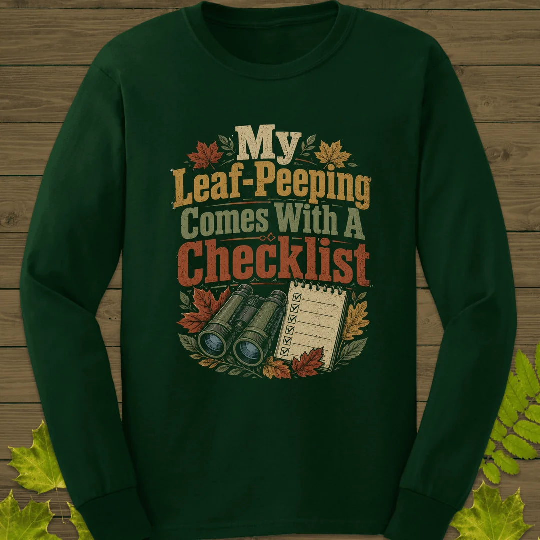 Leaf-Peeping Checklist Long Sleeve in Forest Green