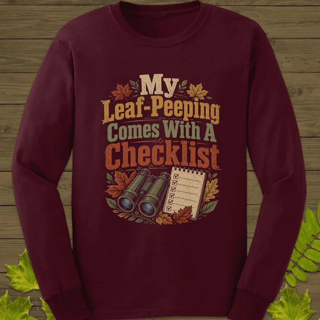 Leaf-Peeping Checklist Long Sleeve in Maroon