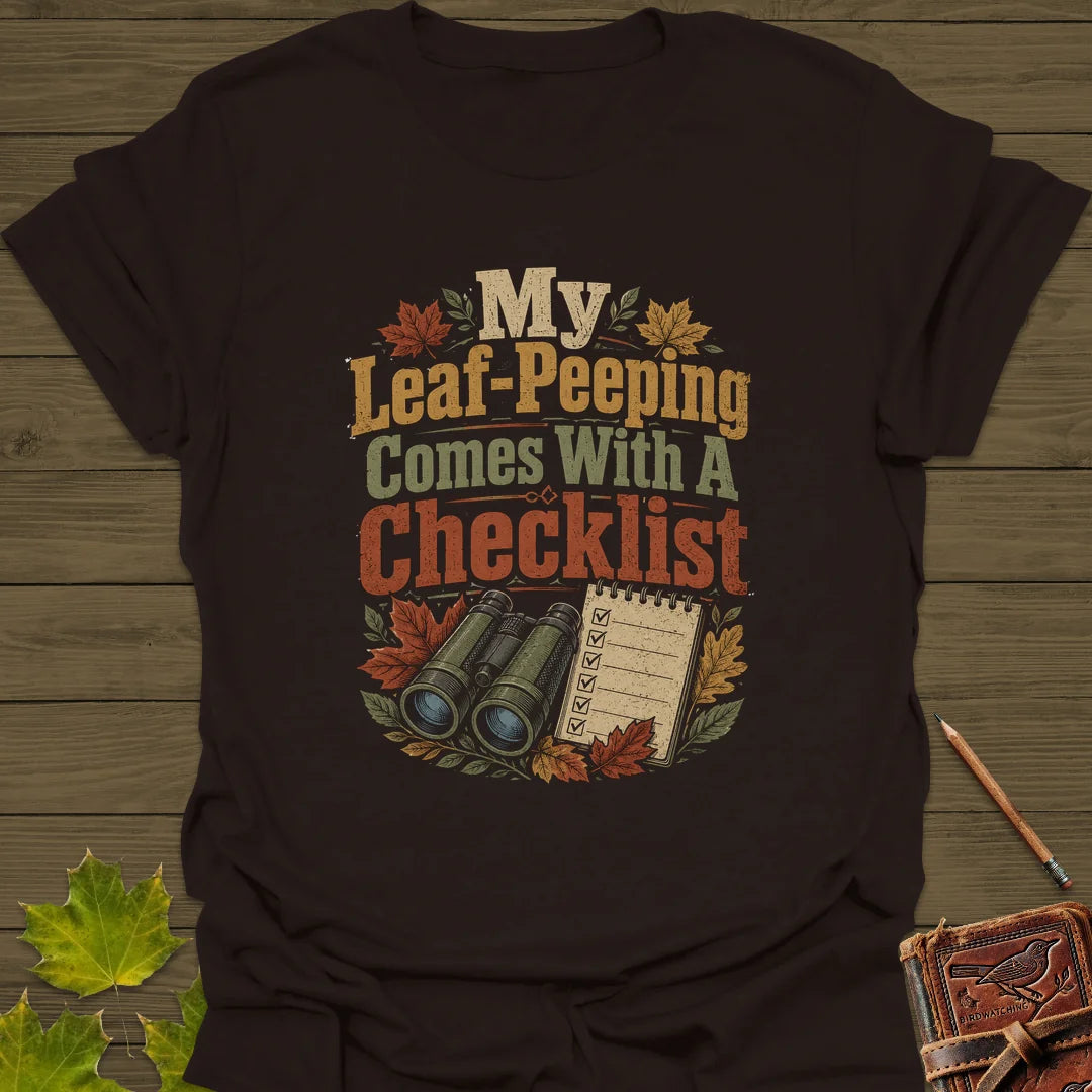 Leaf-Peeping Checklist T-Shirt in Dark Chocolate