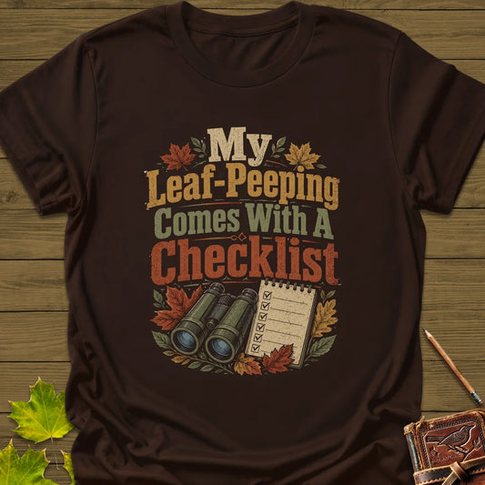 Leaf-Peeping Checklist T-Shirt in Dark Chocolate