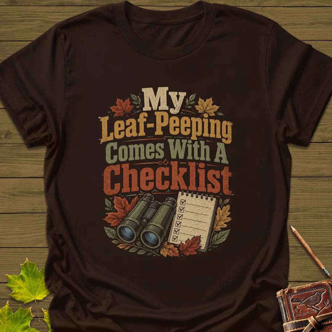 Leaf-Peeping Checklist T-Shirt in Dark Chocolate