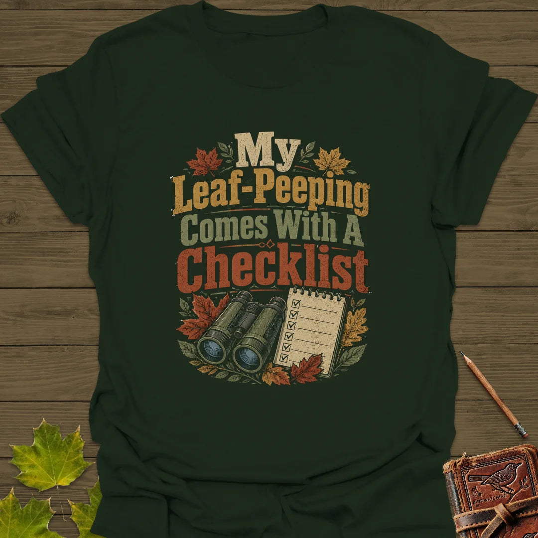 Leaf-Peeping Checklist T-Shirt in Forest Green