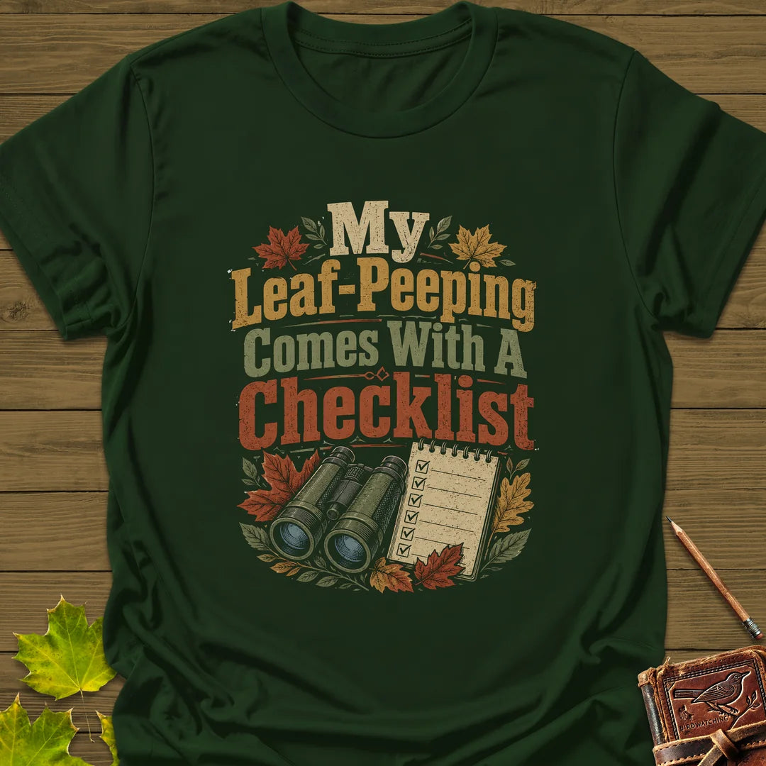 Leaf-Peeping Checklist T-Shirt in Forest Green