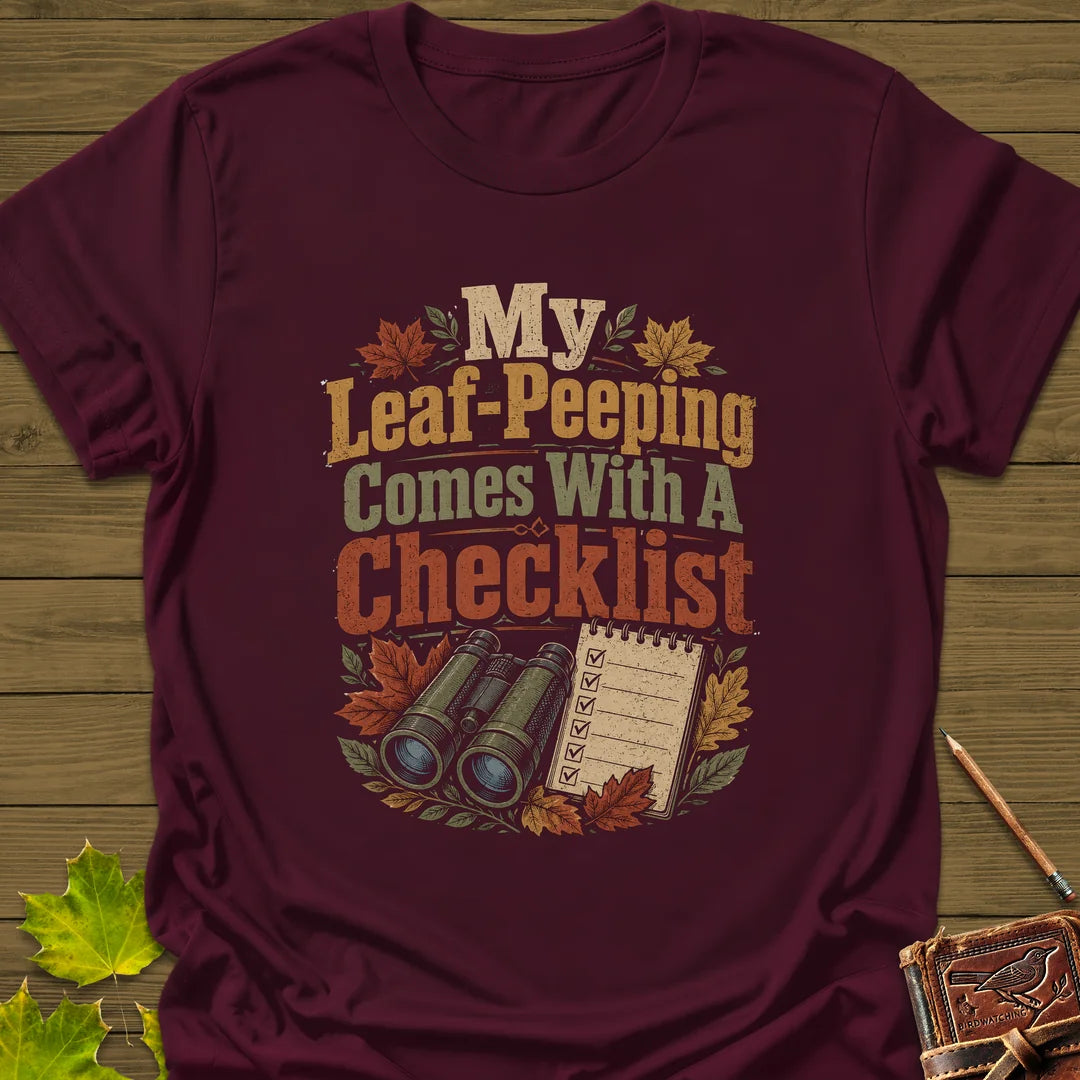 Leaf-Peeping Checklist T-Shirt in Maroon