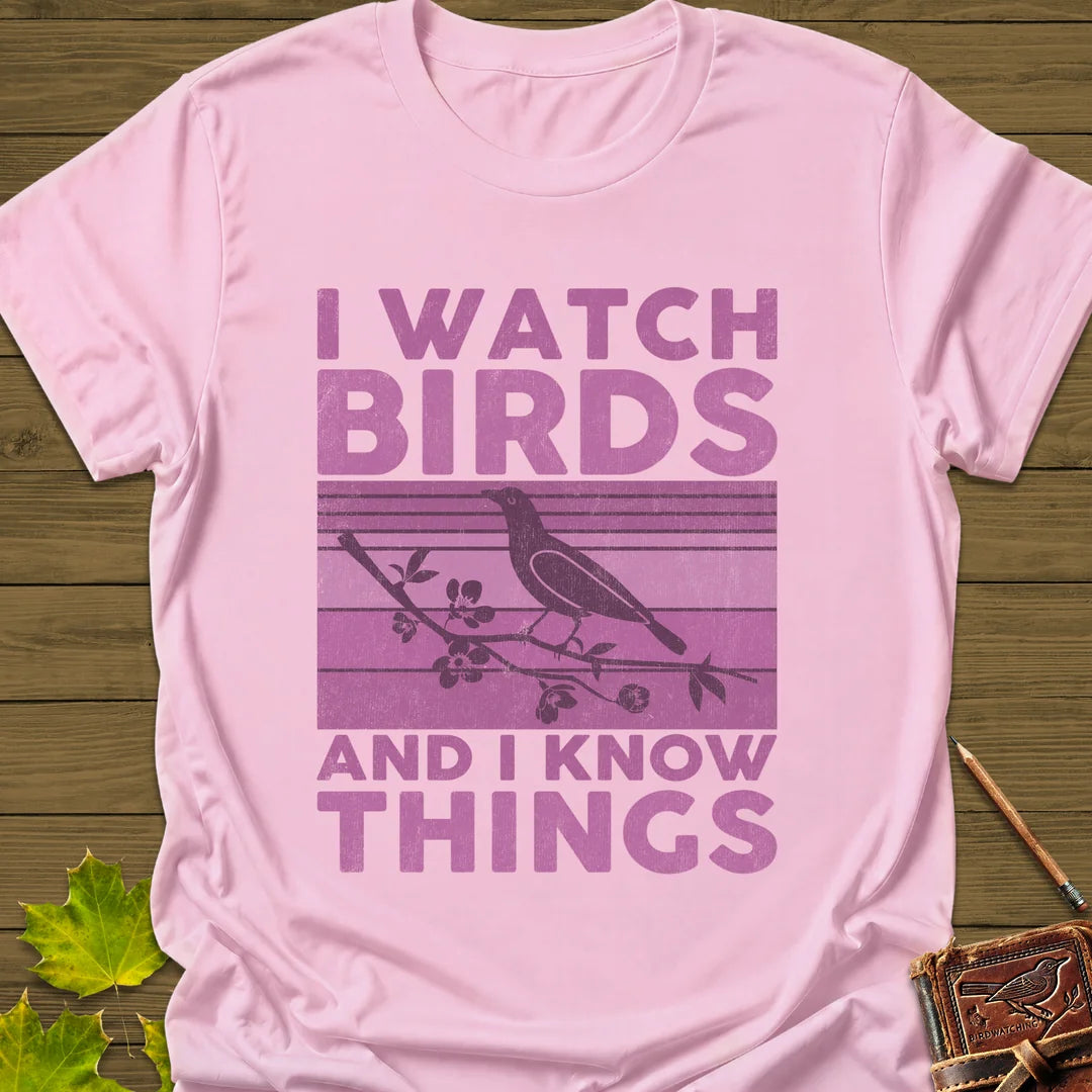 Watch Birds, Know Things T-Shirt in Light Pink