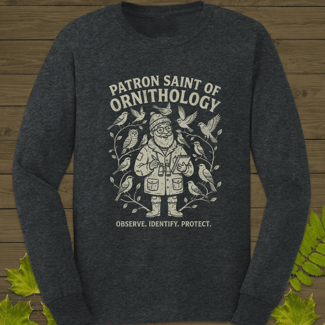 Birding Saint (Male) Long Sleeve in Dark Heather