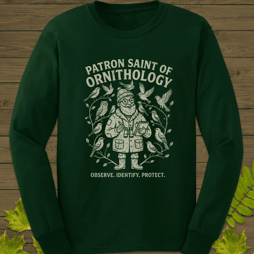 Birding Saint (Male) Long Sleeve in Forest Green