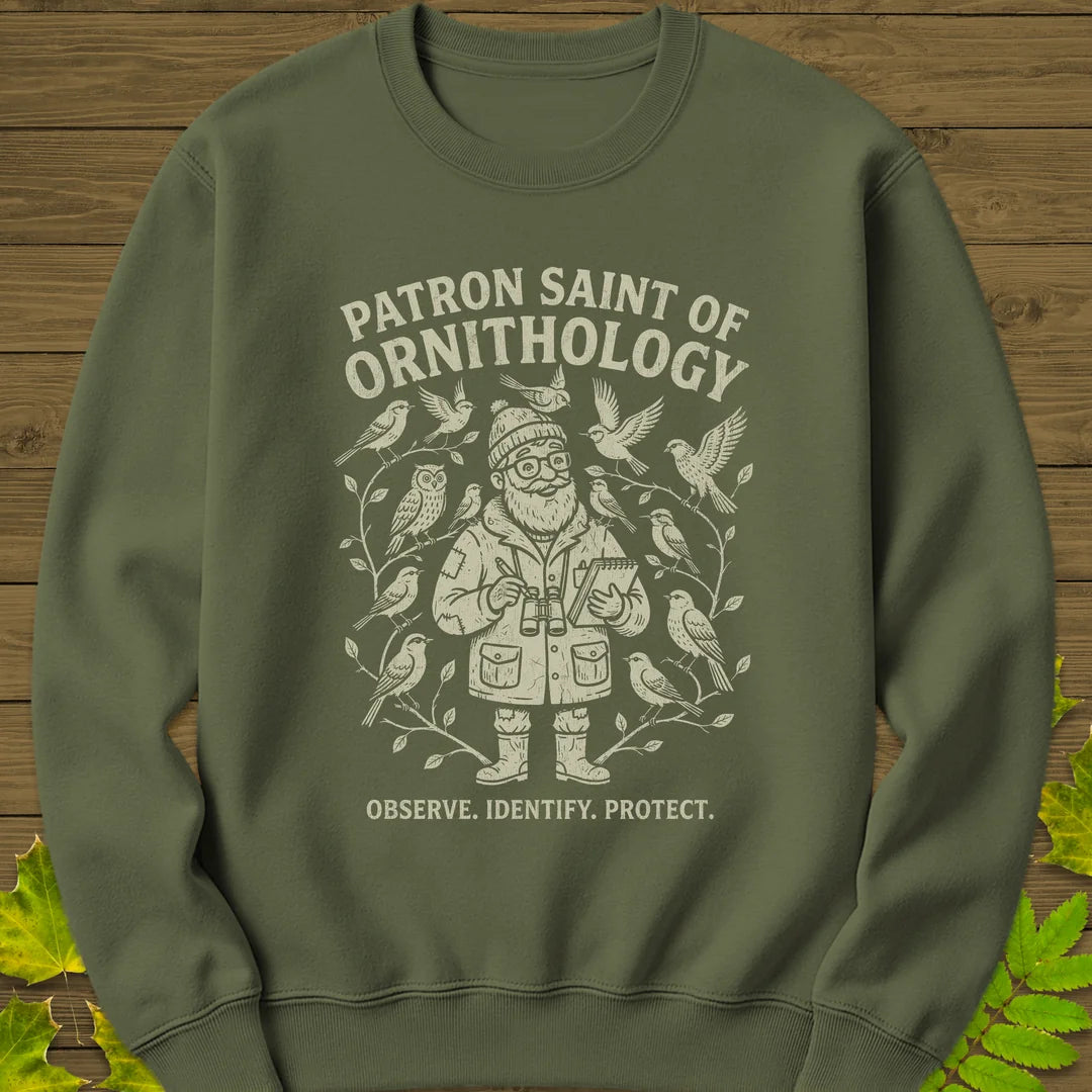 Birding Saint (Male) Sweatshirt in Military Green