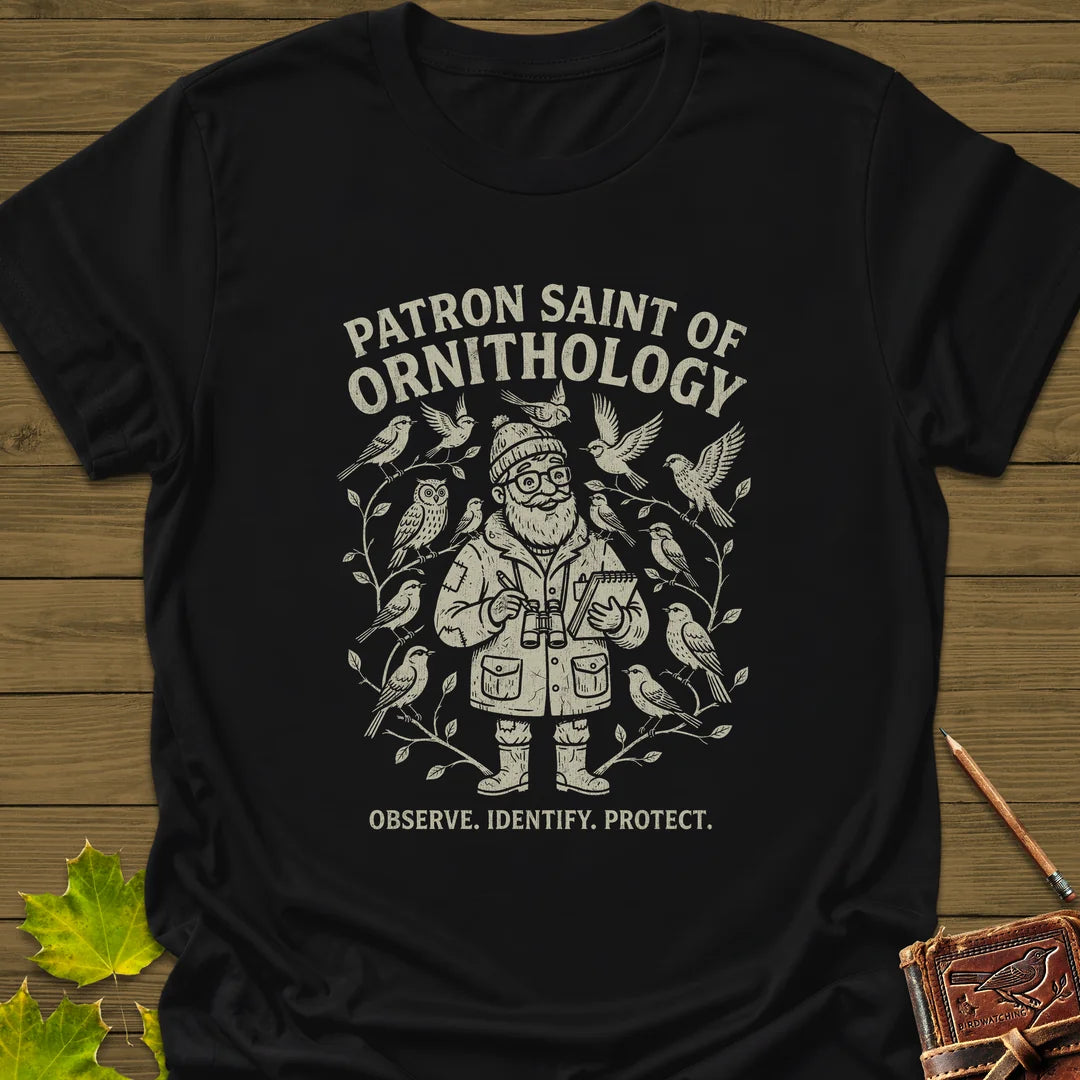 Birding Saint (Male) T-Shirt in Black