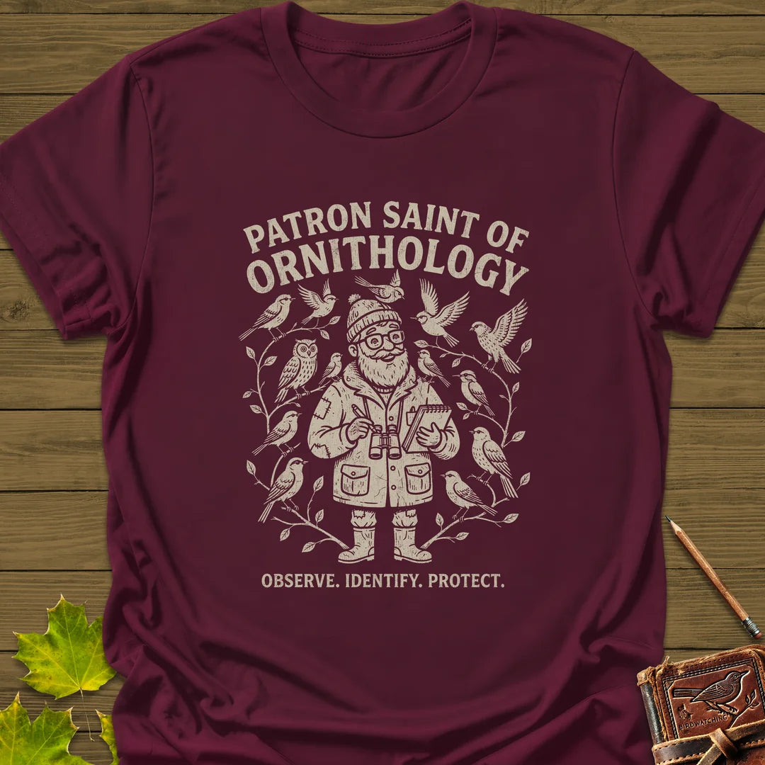 Birding Saint (Male) T-Shirt in Maroon